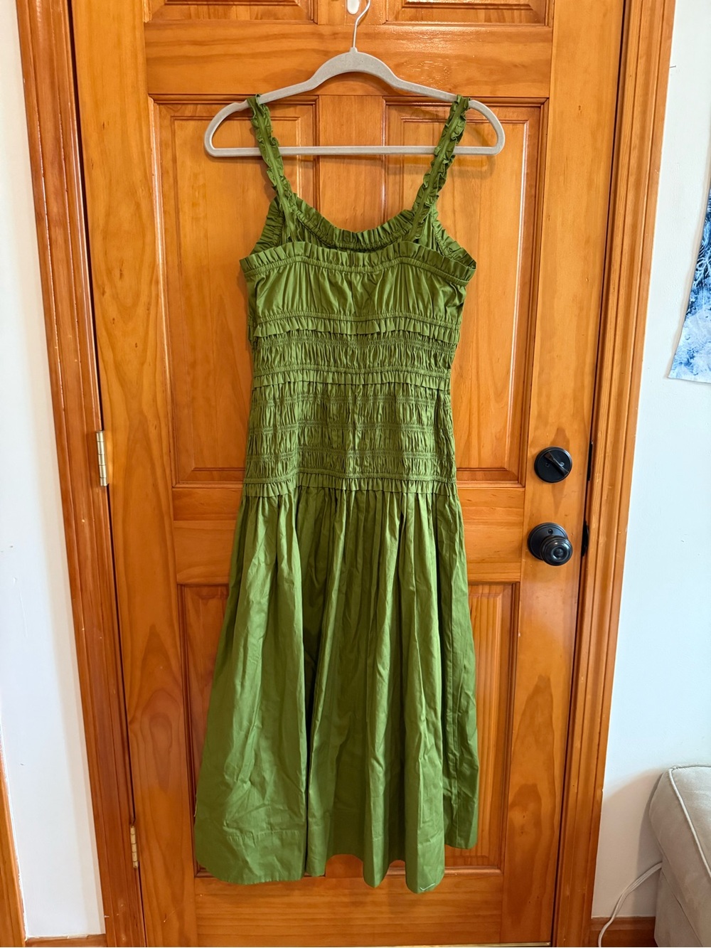 Caroline Constas Cotton drop waist scrunch smocked maxi dress green NEW - Picture 4 of 11